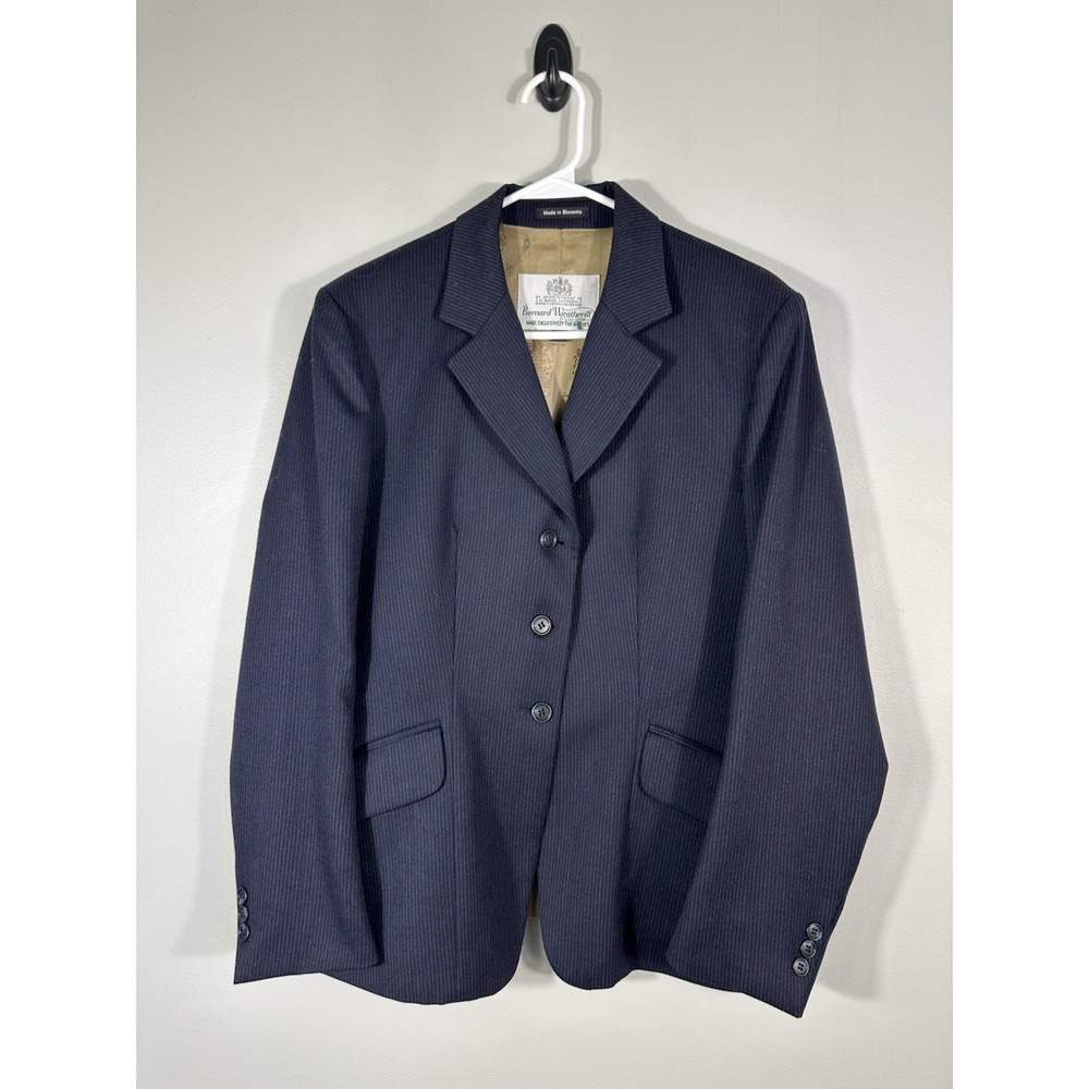 Bernard Weatherill English Show Coat Womens 10R Blue Pinstripe Millers Hunt Read